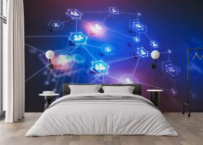 Blue and purple social network interface Wall mural