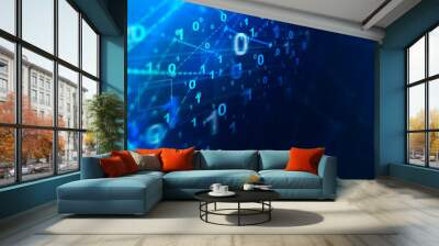 Blue binary numbers interface, network Wall mural