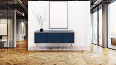 Blue chest of drawers, poster, white Wall mural