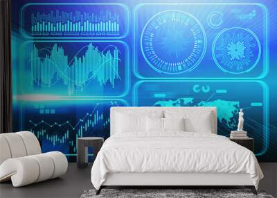 Blue futuristic HUD interface, data visualisation Wall mural