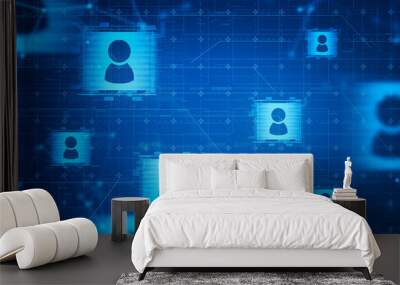 Blue social media and people network icons Wall mural