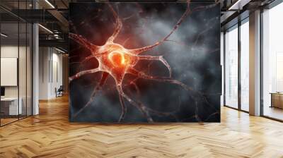 Brain stimulation activity with neuron close-up microscpoe illustration. Neurology, cognition, neuronal network, psychology, neuroscience scientific concepts. Ai generative Wall mural