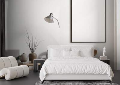 Bright living room interior with empty white poster Wall mural