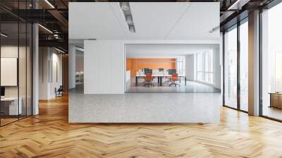 Bright white, orange open space with meeting room Wall mural