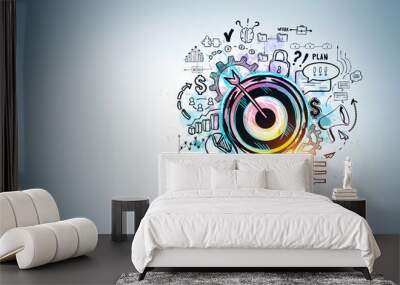 Business goal sketch on grey wall Wall mural