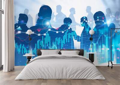 Business partnership in city, digital charts Wall mural