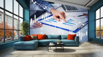 Business people hands in office, digital chart Wall mural