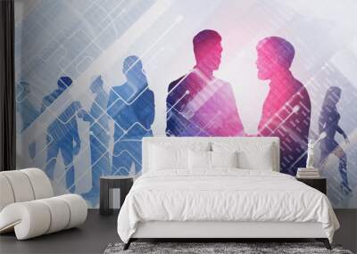 Business people in city, global network Wall mural