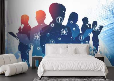 Business people in city, HUD HR interface Wall mural