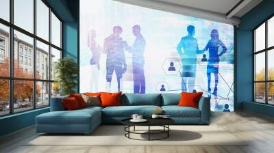 Business people in city, social connection Wall mural