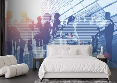 Business people in city, world map Wall mural