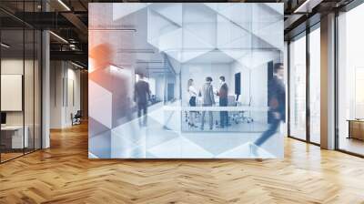 Business people in modern office geometric pattern Wall mural