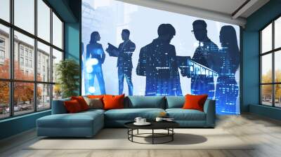 Business people in night city, teamwork Wall mural