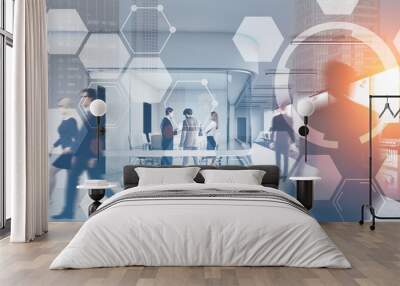 Business people in office, hexagons Wall mural