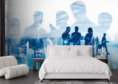 Business people in office, network interface Wall mural