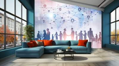 Business people silhouettes, network Wall mural