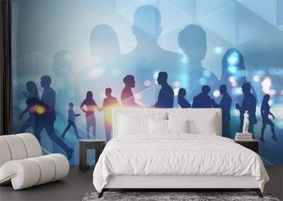 Business people silhouettes in night city Wall mural