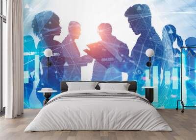 Business people silhouettes. Hi tech startup Wall mural