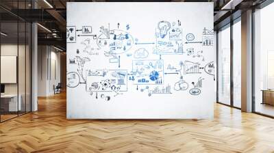 Business strategy and planning mind map drawn on concrete wall Wall mural