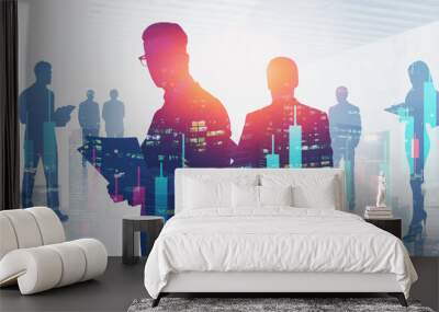 business team in night city, forex chart Wall mural