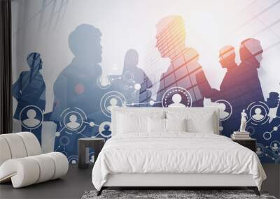 business team silhouettes, people interface Wall mural