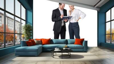 Businessman and businesswoman talking, isolated Wall mural