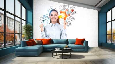 Celebrating young woman and her startup project Wall mural