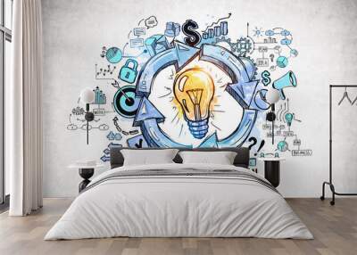 Colorful business idea sketch on concrete wall Wall mural