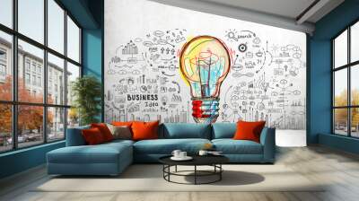 Colorful light bulb and business icons Wall mural