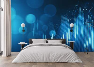 concept of stock market and fintech forex concept. blurry blue digital charts over dark blue backgro Wall mural