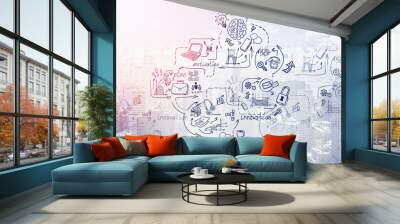 Creative business sketch in modern city Wall mural