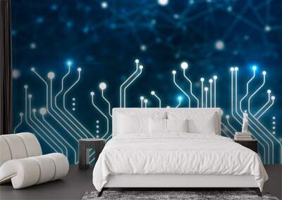 Dark blue circuits background Wall mural