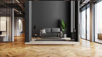 Dark living room interior with black empty wall Wall mural