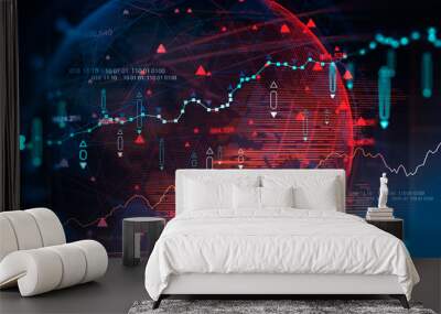 digital diagram and planet hologram. fintech Wall mural