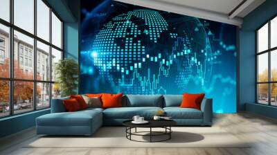 Digital graph and planet hologram background Wall mural