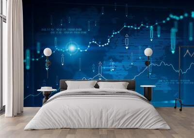 Digital graph and world map hologram Wall mural