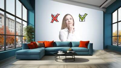 Dreamy blonde businesswoman, choice Wall mural