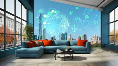 Earth hologram and eco energy hud, New York cityscape and technology Wall mural