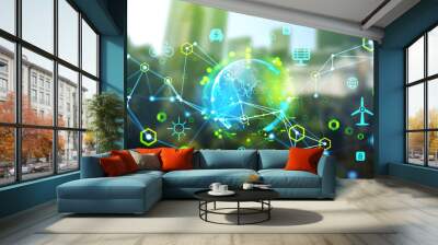 Earth hologram and eco energy hud, technology and resources and green city Wall mural