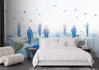 Earth in city, people network hologram Wall mural