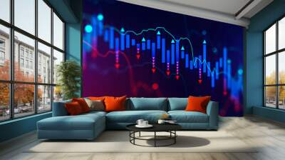 Falling digital graph, stock market crisis Wall mural