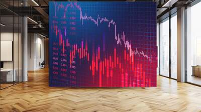 Falling stock market graph, economical crisis Wall mural