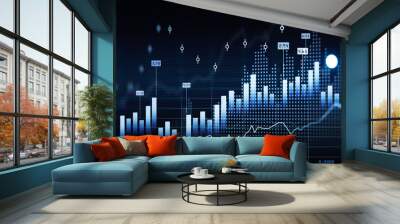 Financial chart and rising graph with lines and bar diagram Wall mural