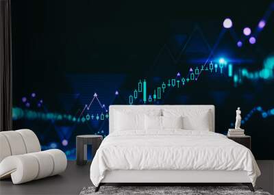 Financial graph interface over black background Wall mural