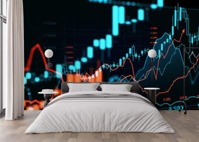 Forex colorful diagrams and stock market data with lines and dynamics Wall mural