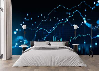 Forex diagrams and stock market rising lines with numbers Wall mural