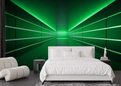 Futuristic empty corridor with green neon lights Wall mural