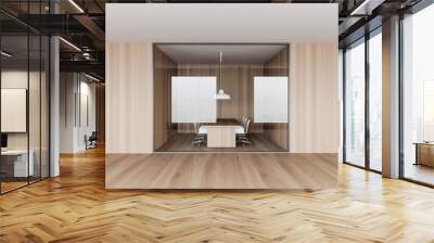 Glass and wooden open space office lobby Wall mural