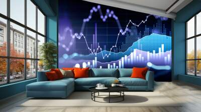 Graph changes lines and bar chart with rising lines Wall mural