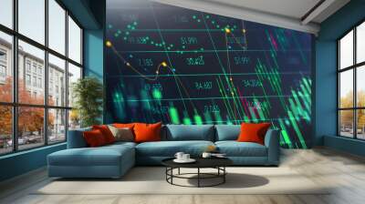 Graph changes lines with points, bars with numbers Wall mural